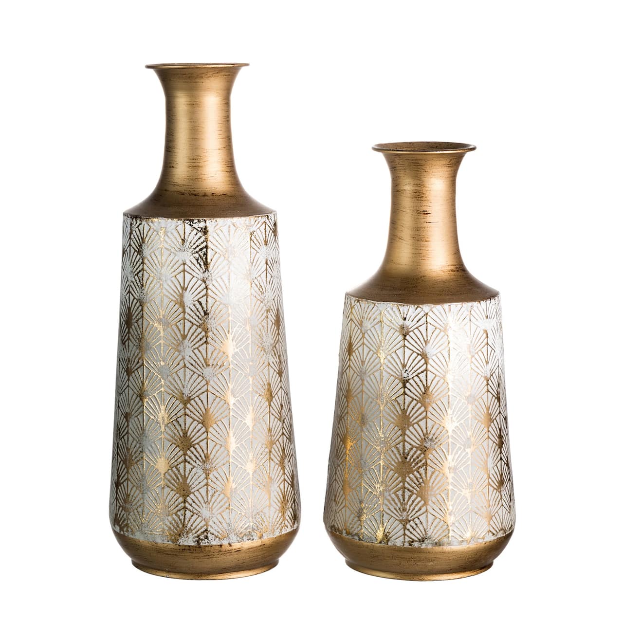 Glitzhome&#xAE; Gold &#x26; White Vintage Metal Vase Set